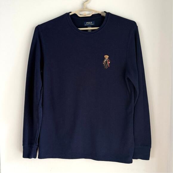 Polo Ralph Lauren Men’s Polo Bear Waffle-Knit Pajama Shirt Size Large Navy Blue - Picture 1 of 5